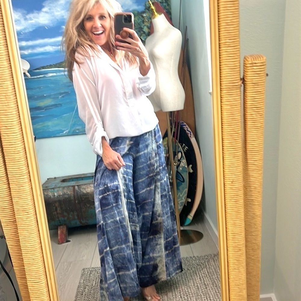 Earthbound Trading Co Blue Shibori Palazzo Pants Boho Resortwear EUC Size S